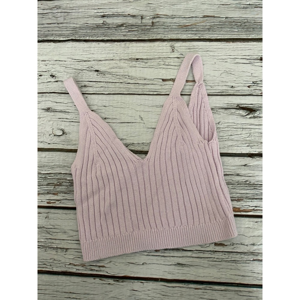 Aerie Ribbed Knit Sweater Tank Top Lilac Purple V-Neck‎ Cropped Camisole Small